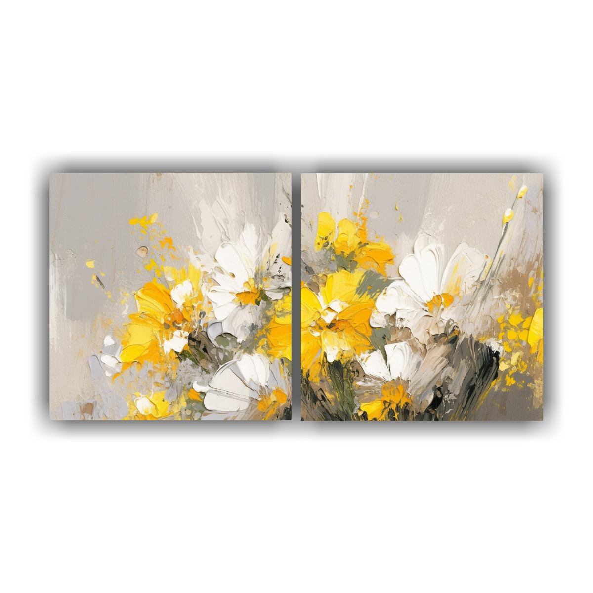 CUADRO LIENZO TELA SALA FLORES AMARILLO Y PLATEADO 40X20 CM - 1