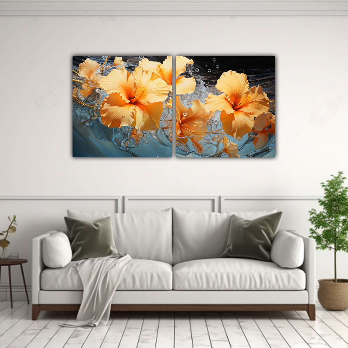 CUADRO ABSTRACTO DE LÍNEAS FINAS CON FLORES DE 100X50 CM - 2