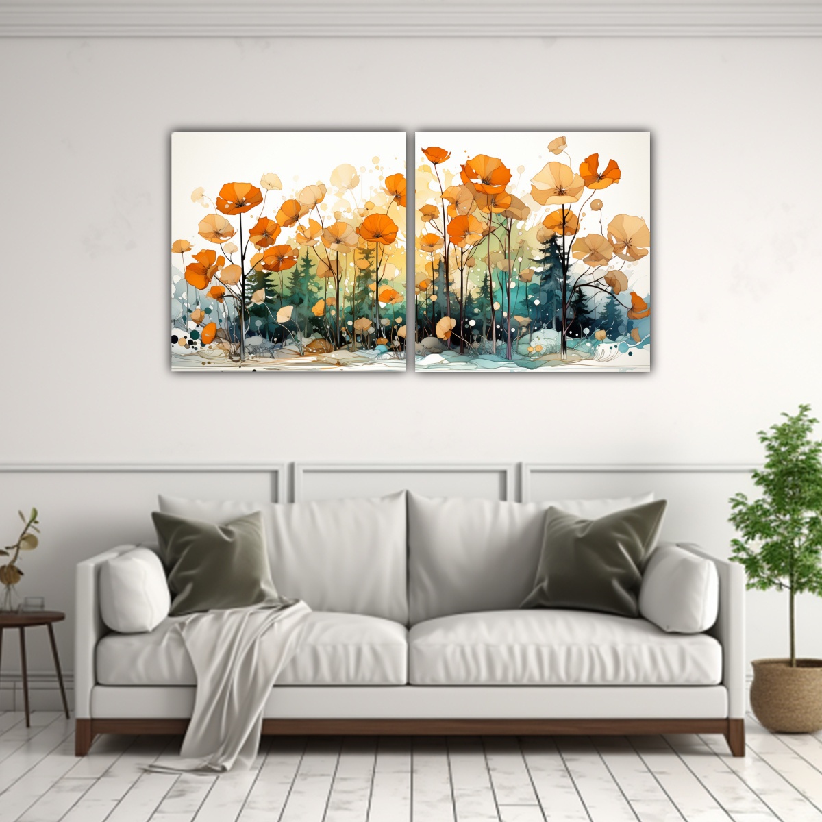 PINTURA DECORATIVA DOS CUADROS DIBUJO ARMONIA DE 140X70 CM - 2