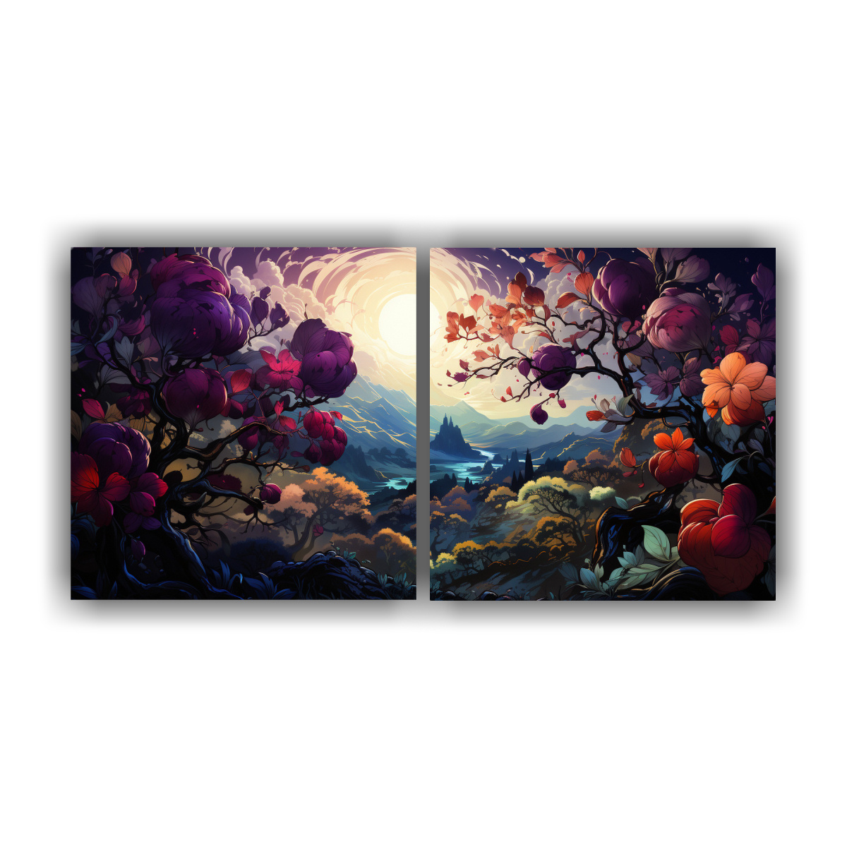 DOS CUADROS COLORES DORMITORIO: UN MANZANO EN 100X50 CM - 1