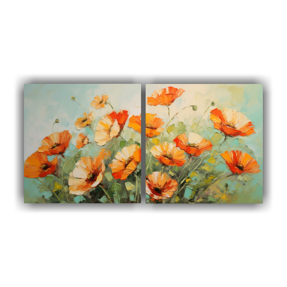 PINTURA EN LIENZO DE FLORES EN COLORES VERDE Y 60X30 CM - 1