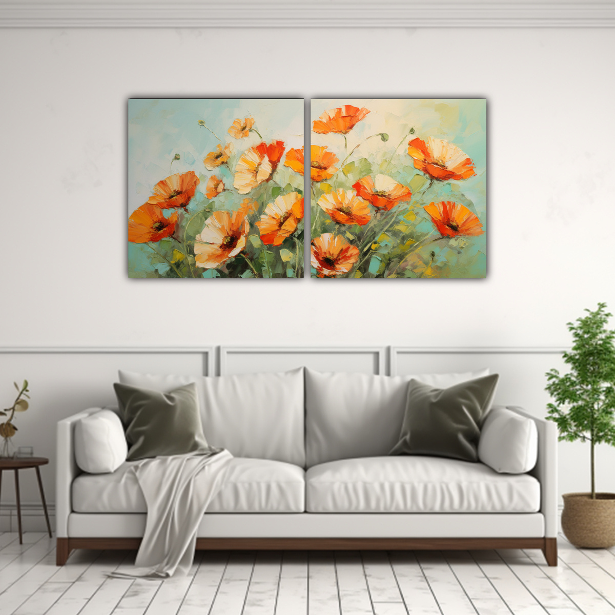 PINTURA EN LIENZO DE FLORES EN COLORES VERDE Y 60X30 CM - 2