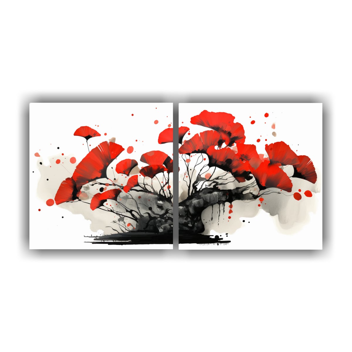 CUADRO INSPIRACIÓN GINKGO BILOBA BONSÁI ROJO Y 80X40 CM - 1