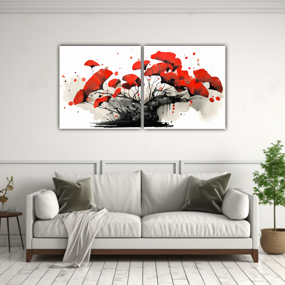 CUADRO INSPIRACIÓN GINKGO BILOBA BONSÁI ROJO Y 80X40 CM - 2