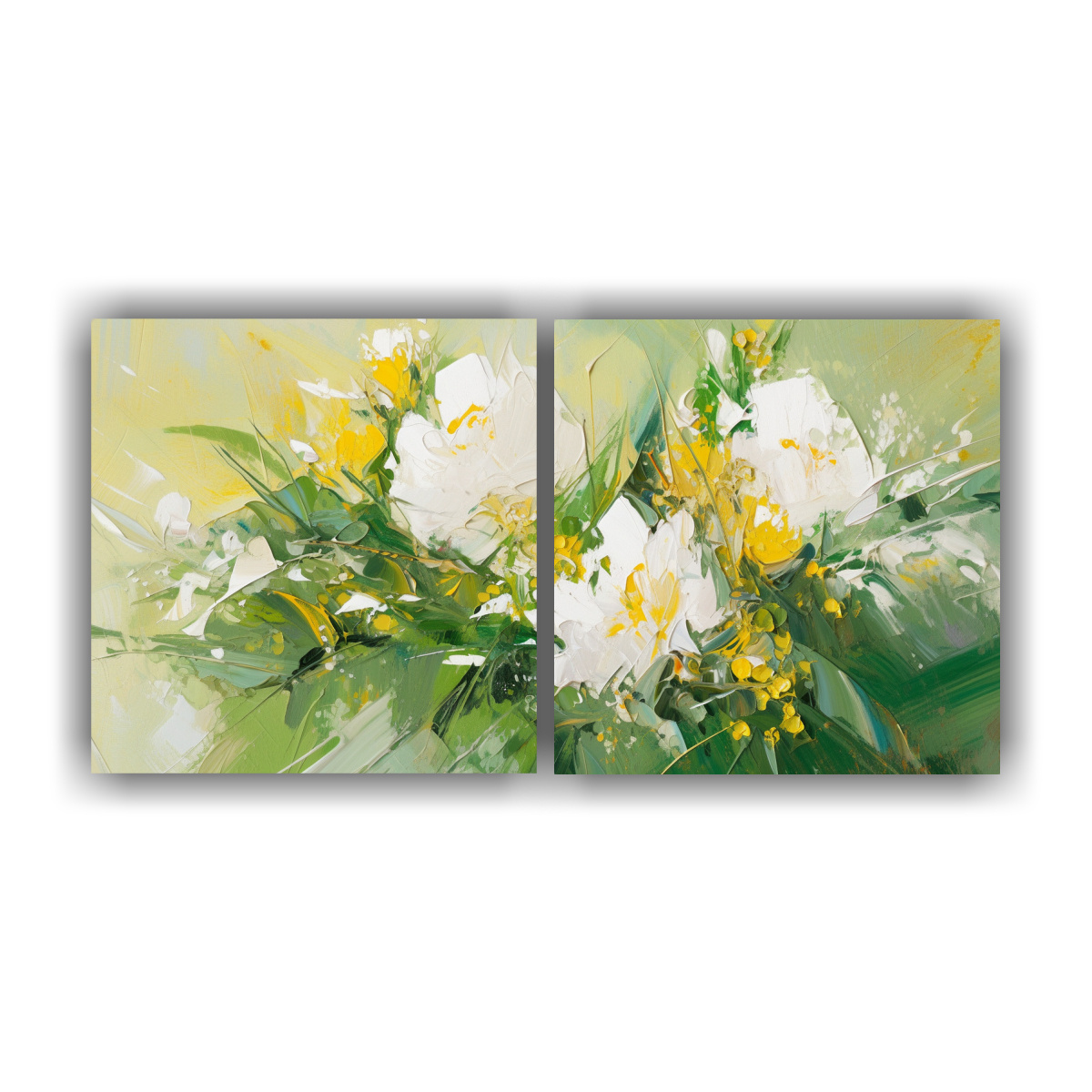 PINTURA DECORATIVA DE FLORES VERDE Y DORADO EN 60X30 CM - 1