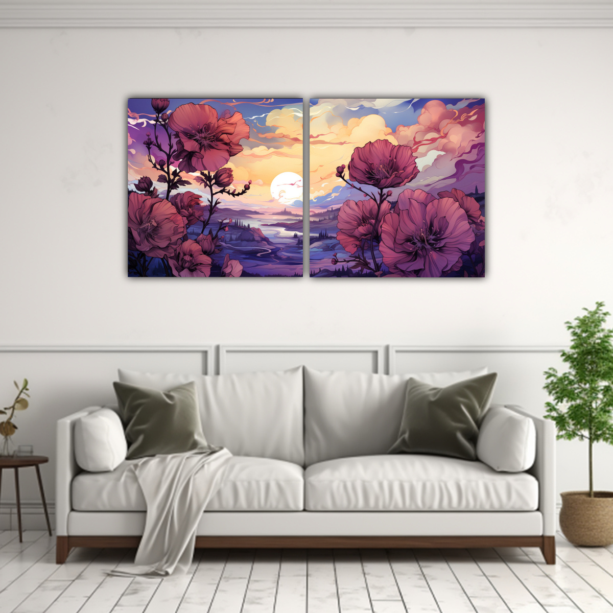 EXPOSICIÓN MODERNA DE CUADROS EN TONOS MORADOS Y 140X70 CM - 2