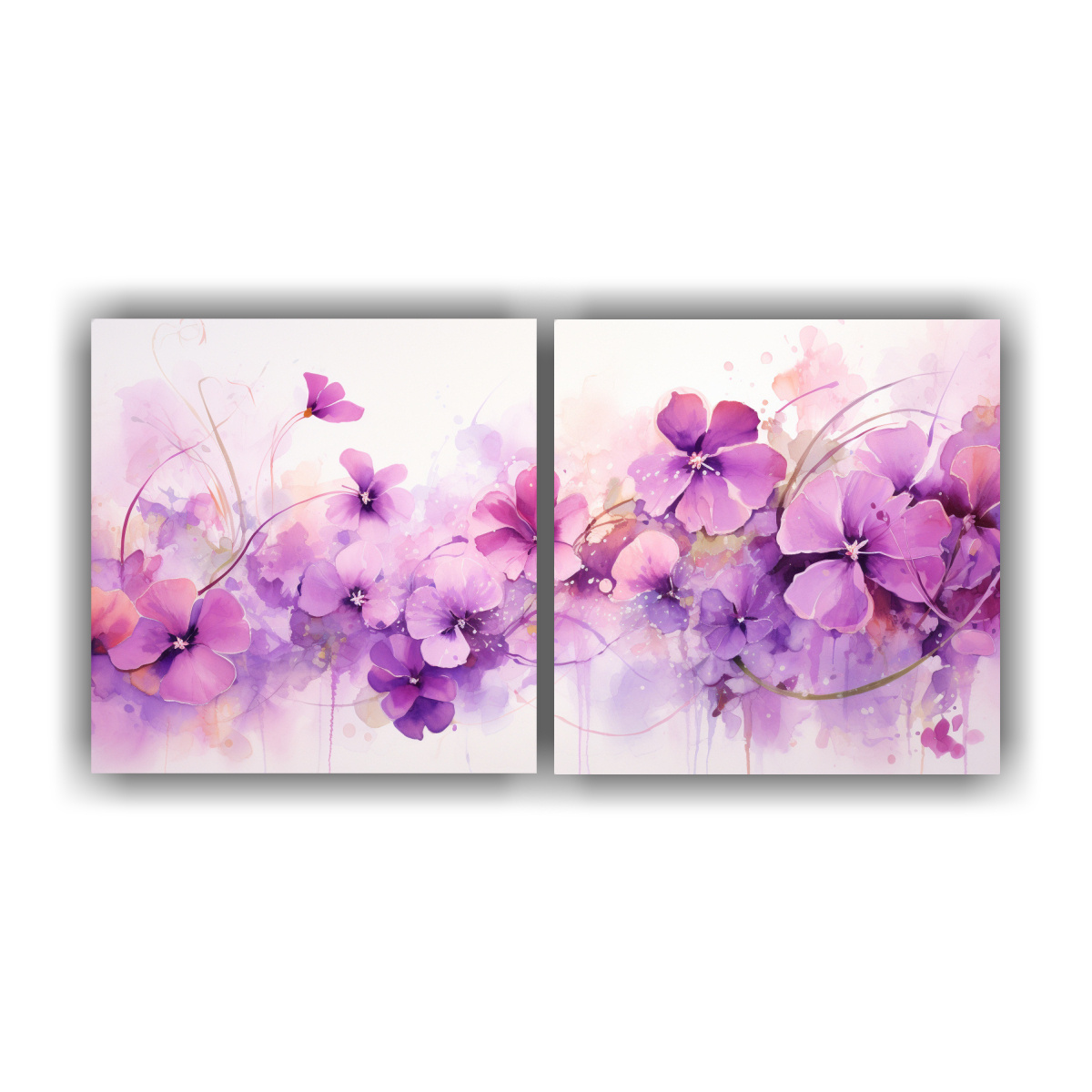 PINTURA ABSTRACTA ACUARELA DE FLORES VIOLETAS Y 100X50 CM - 1