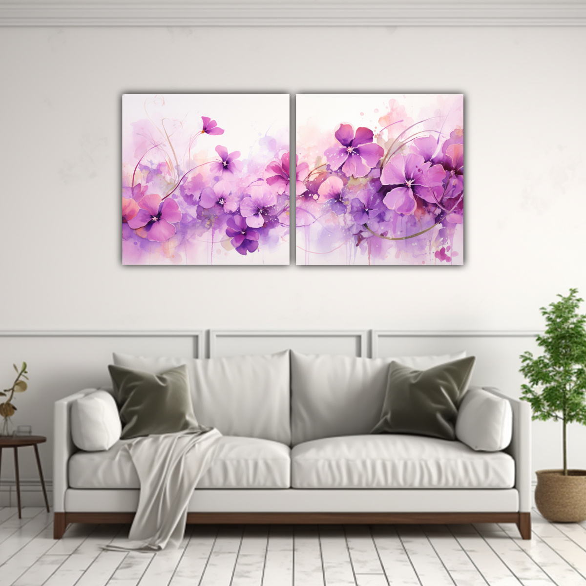 PINTURA ABSTRACTA ACUARELA DE FLORES VIOLETAS Y 100X50 CM - 2