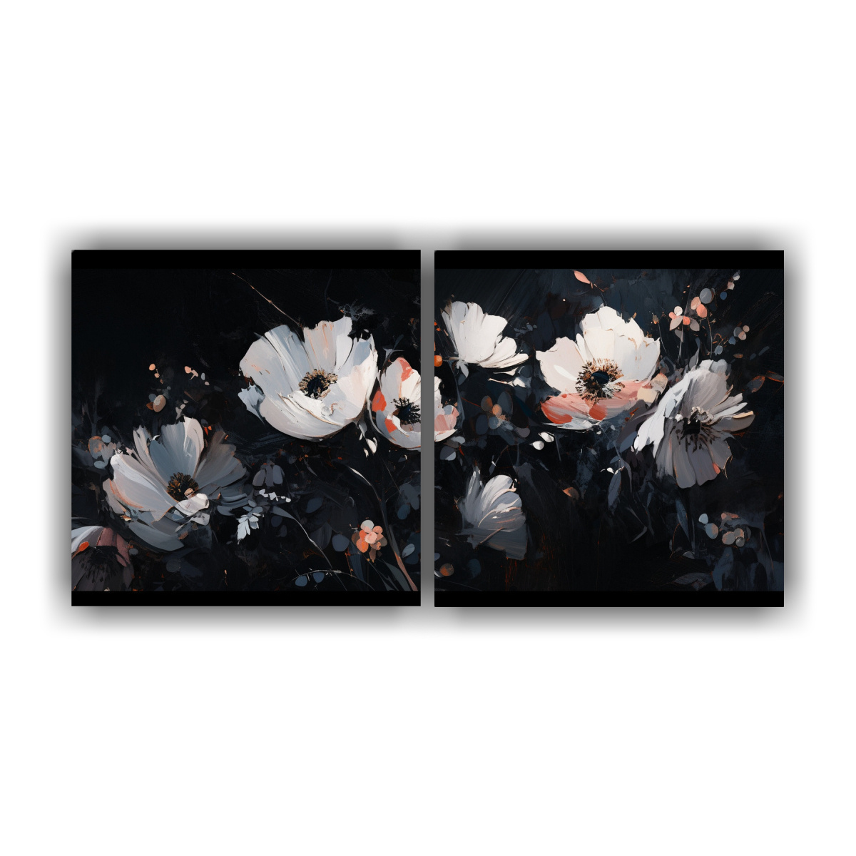PINTURA MODERNA TEXTURA A COLORES NEGROS FLORES 60X30 CM - 1