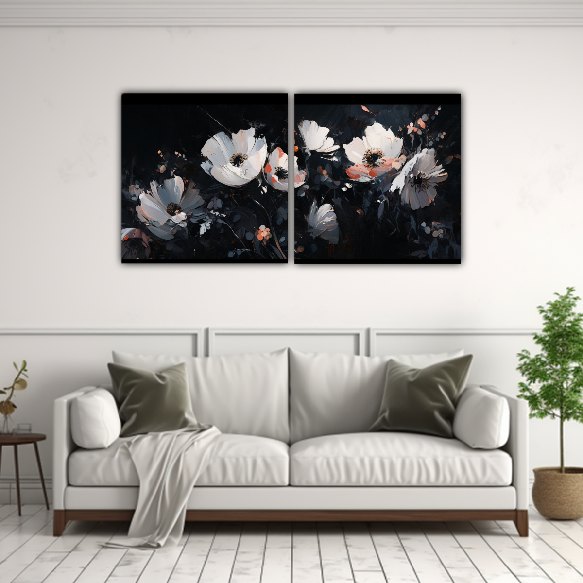 PINTURA MODERNA TEXTURA A COLORES NEGROS FLORES 60X30 CM - 2