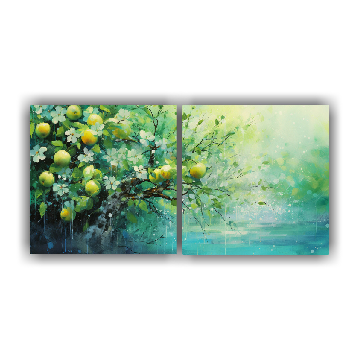 PINTURAS ABSTRACTAS DE ÁRBOLES FRUTALES EN 80X40 CM - 1