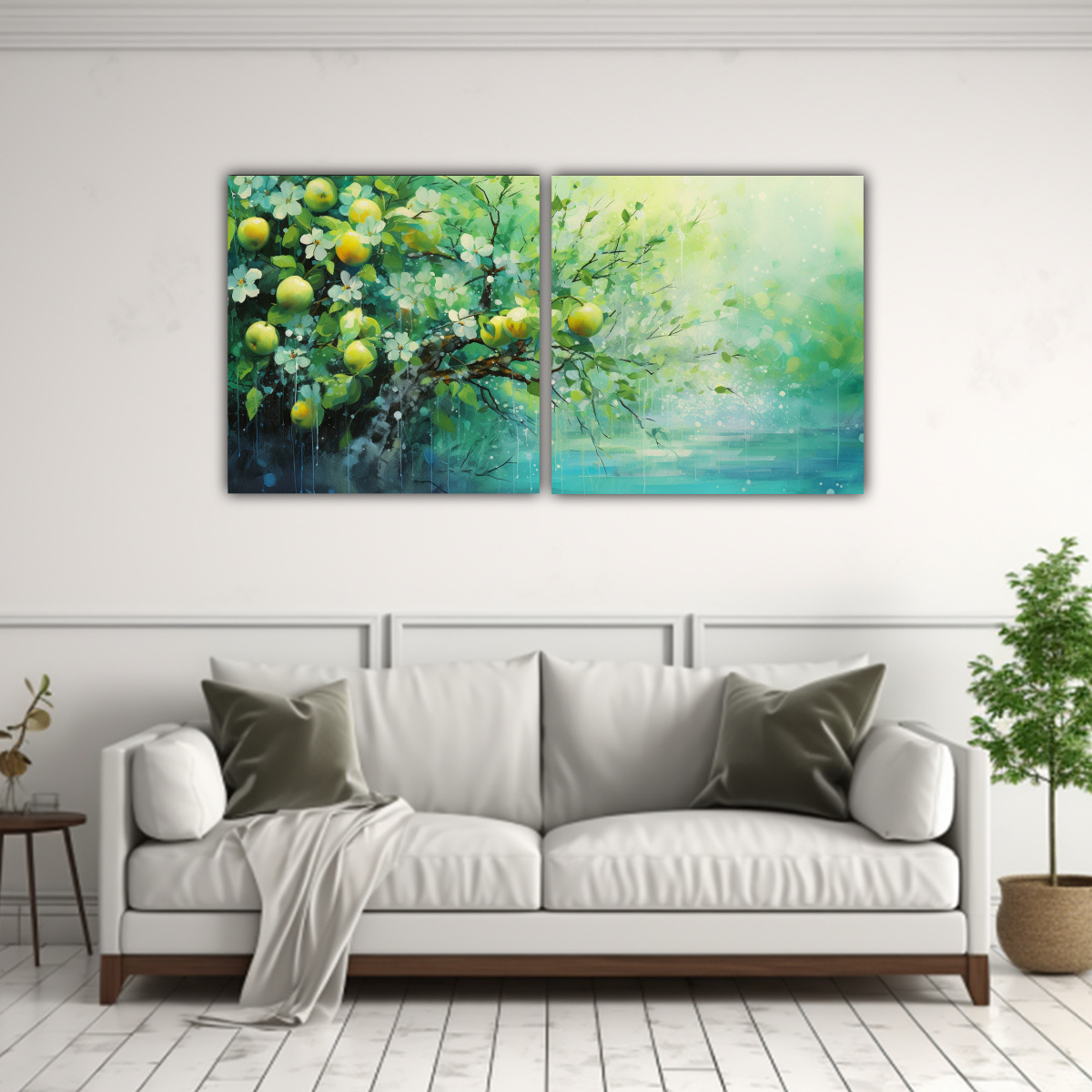 PINTURAS ABSTRACTAS DE ÁRBOLES FRUTALES EN 80X40 CM - 2