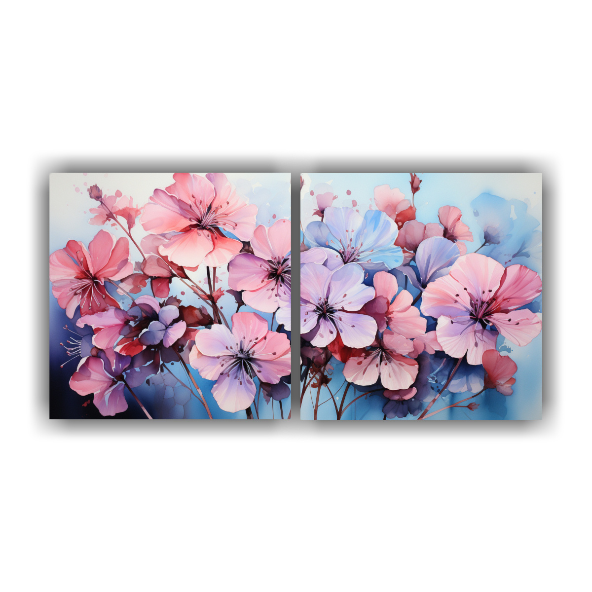CUADRO ABSTRACTO DE FLORES DE GERANIO EN COLORES 80X40 CM - 1