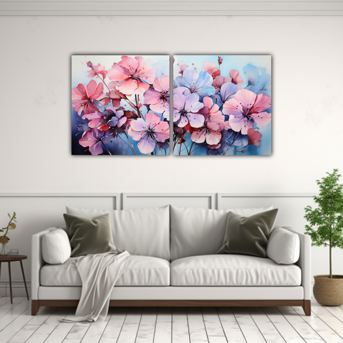 CUADRO ABSTRACTO DE FLORES DE GERANIO EN COLORES 80X40 CM - 2