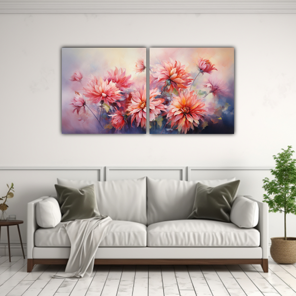PINTURA MURAL DE COMPOSICIONES CON CRISANTEMOS 100X50 CM - 2