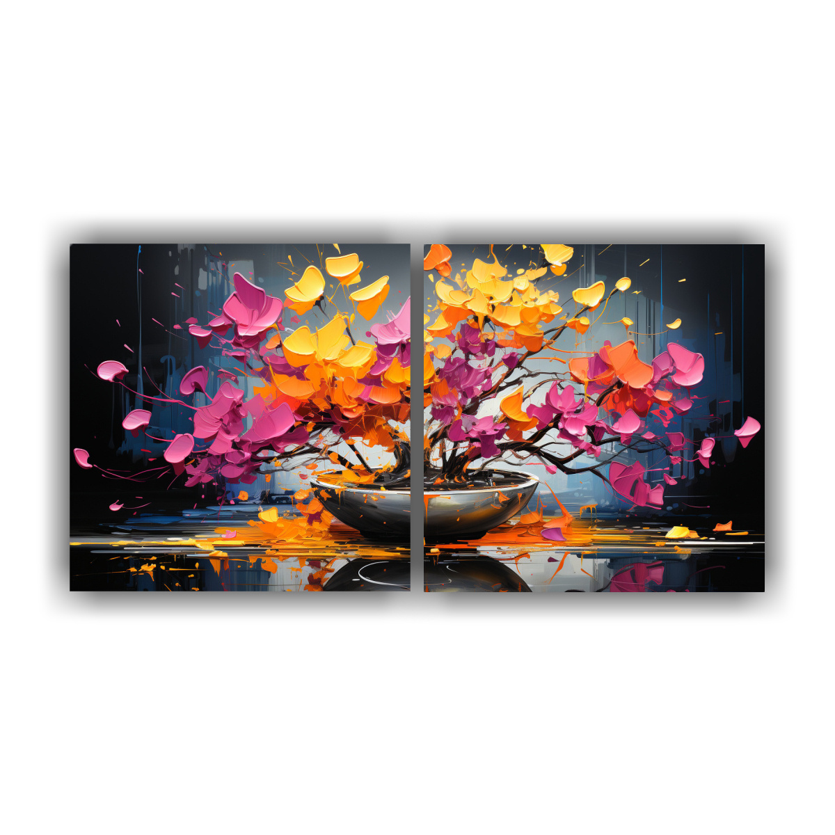PINTURA EN LONA GINKGO BILOBA BONSÁI EN COLORES 120X60 CM - 1