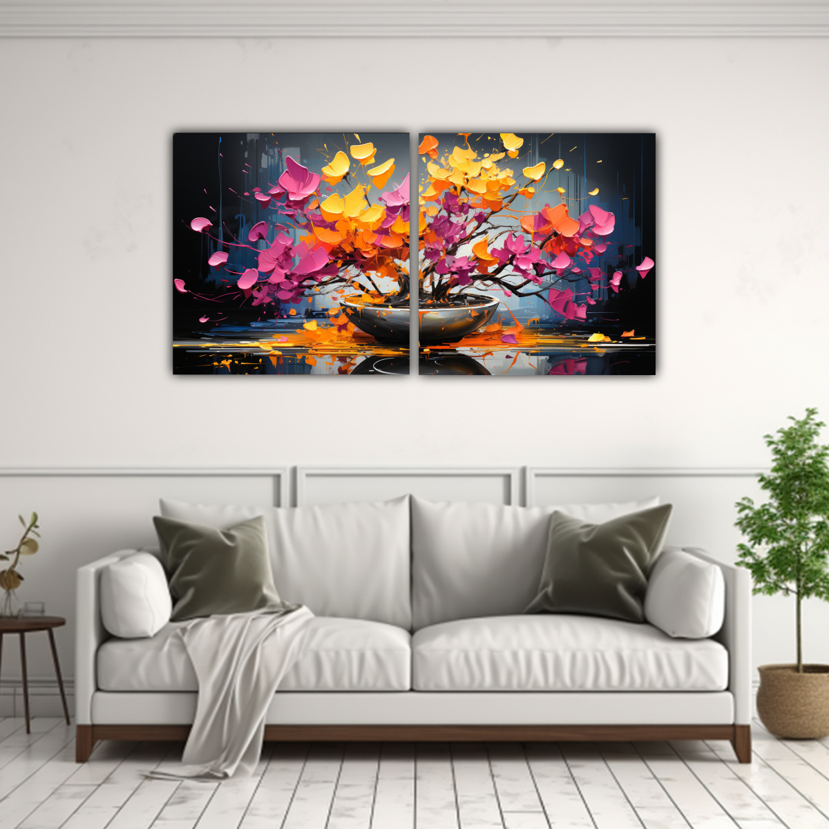 PINTURA EN LONA GINKGO BILOBA BONSÁI EN COLORES 120X60 CM - 2