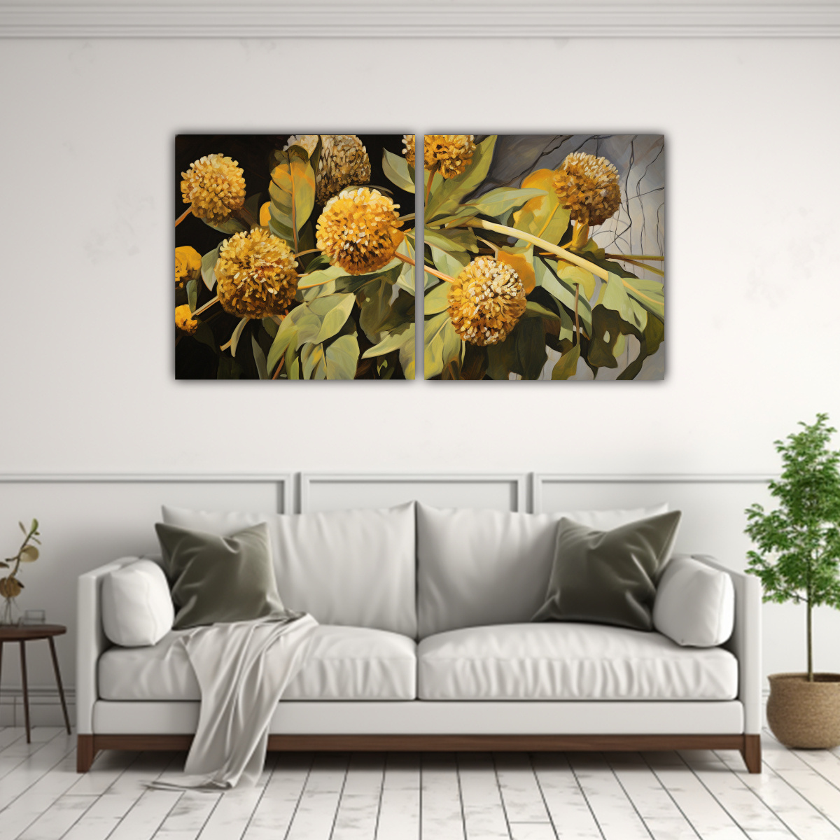 PINTURAS ABSTRACTAS DE FLORES DE ALCACHOFA DE 80X40 CM - 2