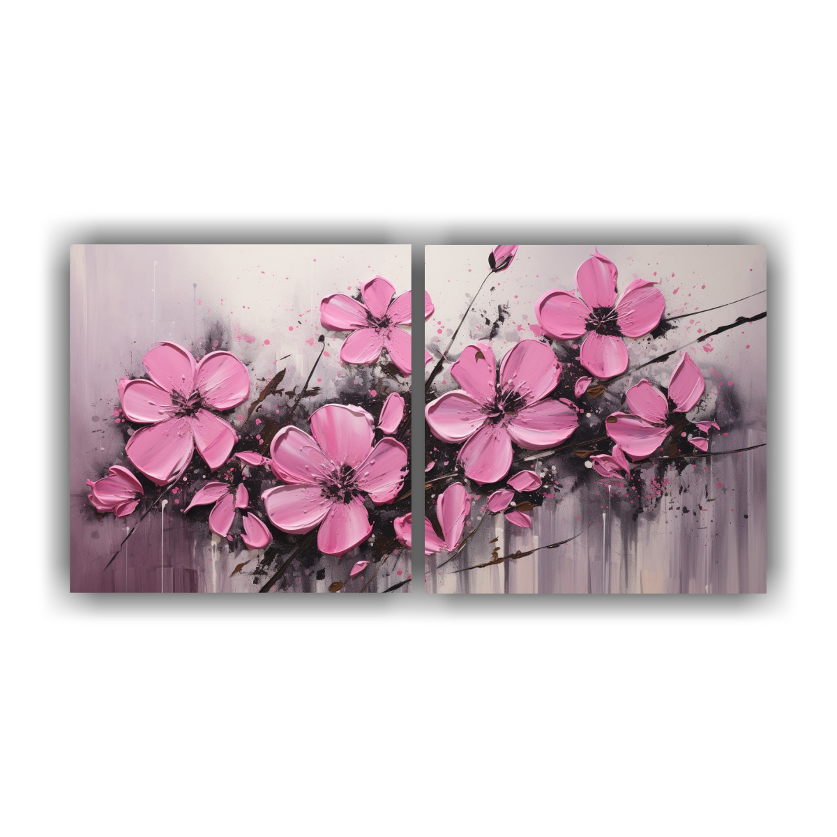 PINTURA DE FLORES EN LIENZO EN COLORES NEGRO Y 40X20 CM - 1