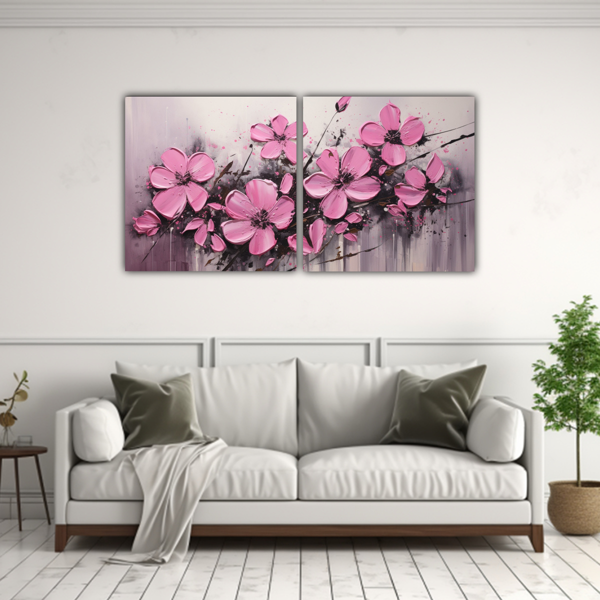 PINTURA DE FLORES EN LIENZO EN COLORES NEGRO Y 40X20 CM - 2
