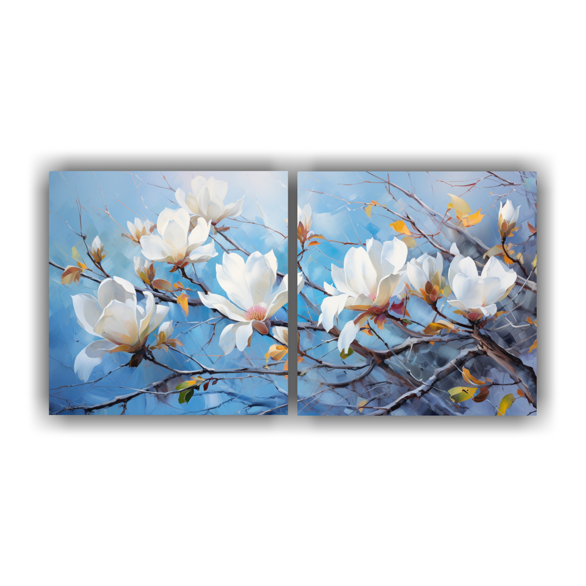PINTURA ABSTRACTA MAGNOLIAS EN BLANCO Y AZUL 80X40 CM - 1