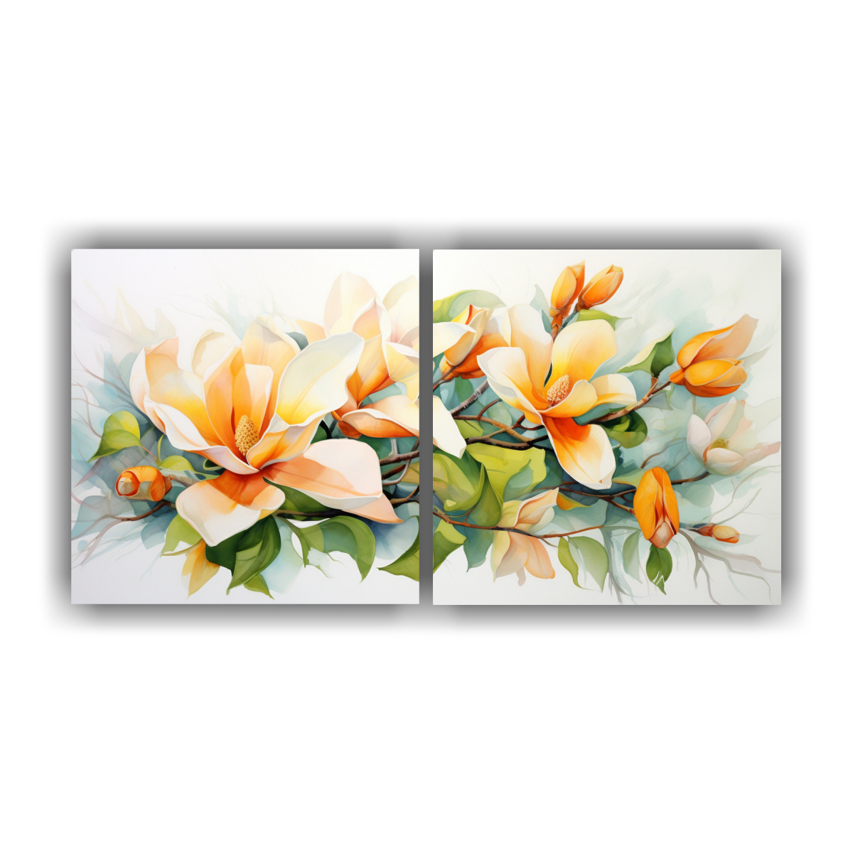 CUADRO DE TELA ABSTRACTO CON FLORES MAGNOLIAS 40X20 CM - 1