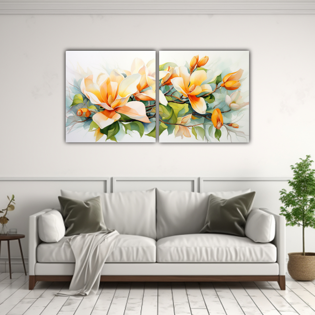 CUADRO DE TELA ABSTRACTO CON FLORES MAGNOLIAS 40X20 CM - 2