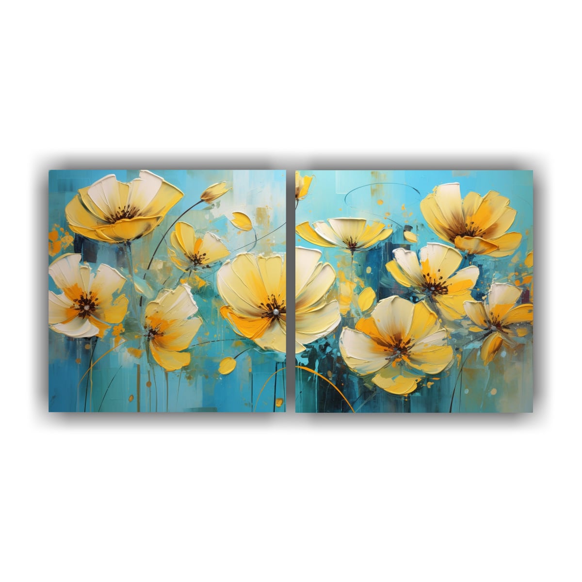 SET 2 LIENZOS DE TELA DECORATIVO FLORES AMARILLAS 160X80 CM - 1