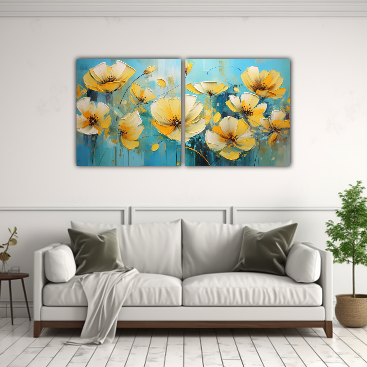 SET 2 LIENZOS DE TELA DECORATIVO FLORES AMARILLAS 160X80 CM - 2