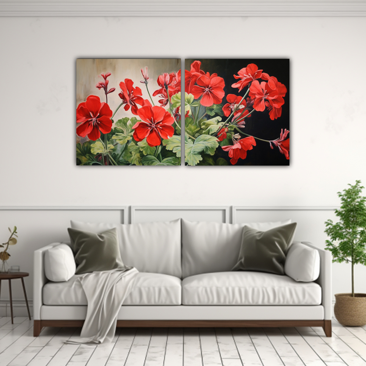 PINTURA ABSTRACTA DE GERANIOS EN COLORES CÁLIDOS 120X60 CM - 2