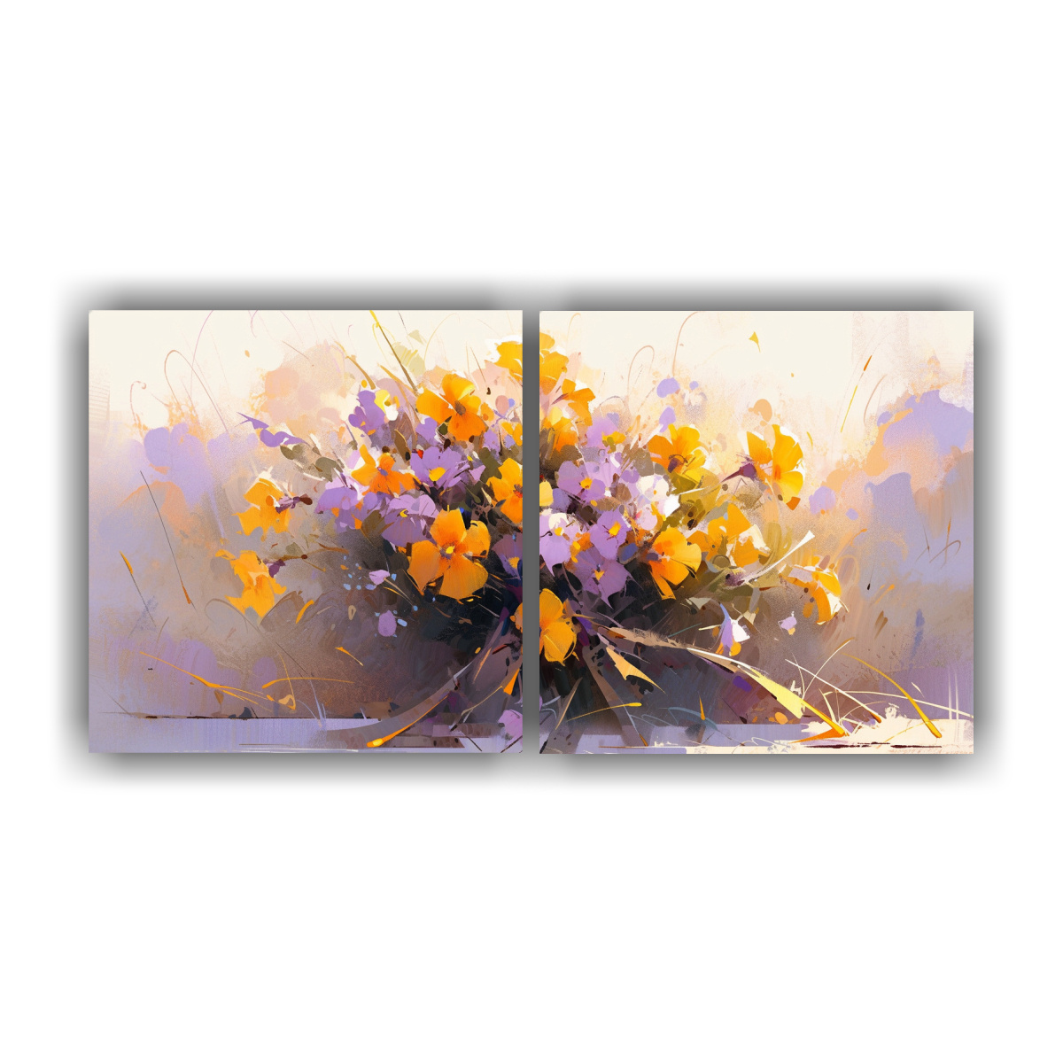 CUADRO DE FLORES AMARILLAS Y MORADAS EN 100X50 CM - 1