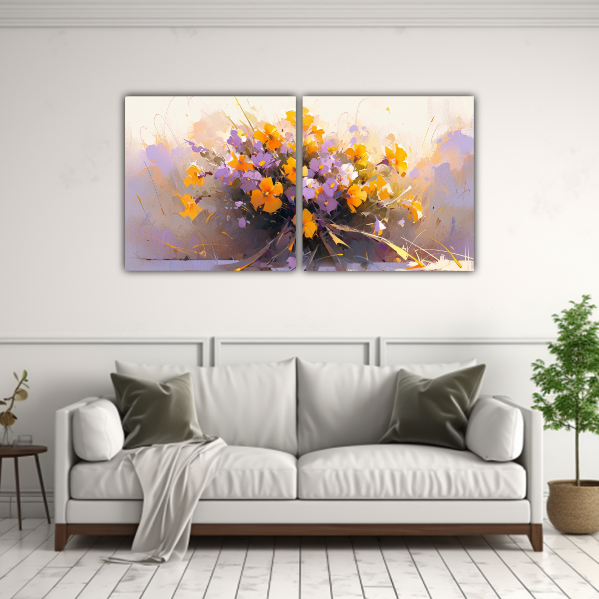 CUADRO DE FLORES AMARILLAS Y MORADAS EN 100X50 CM - 2