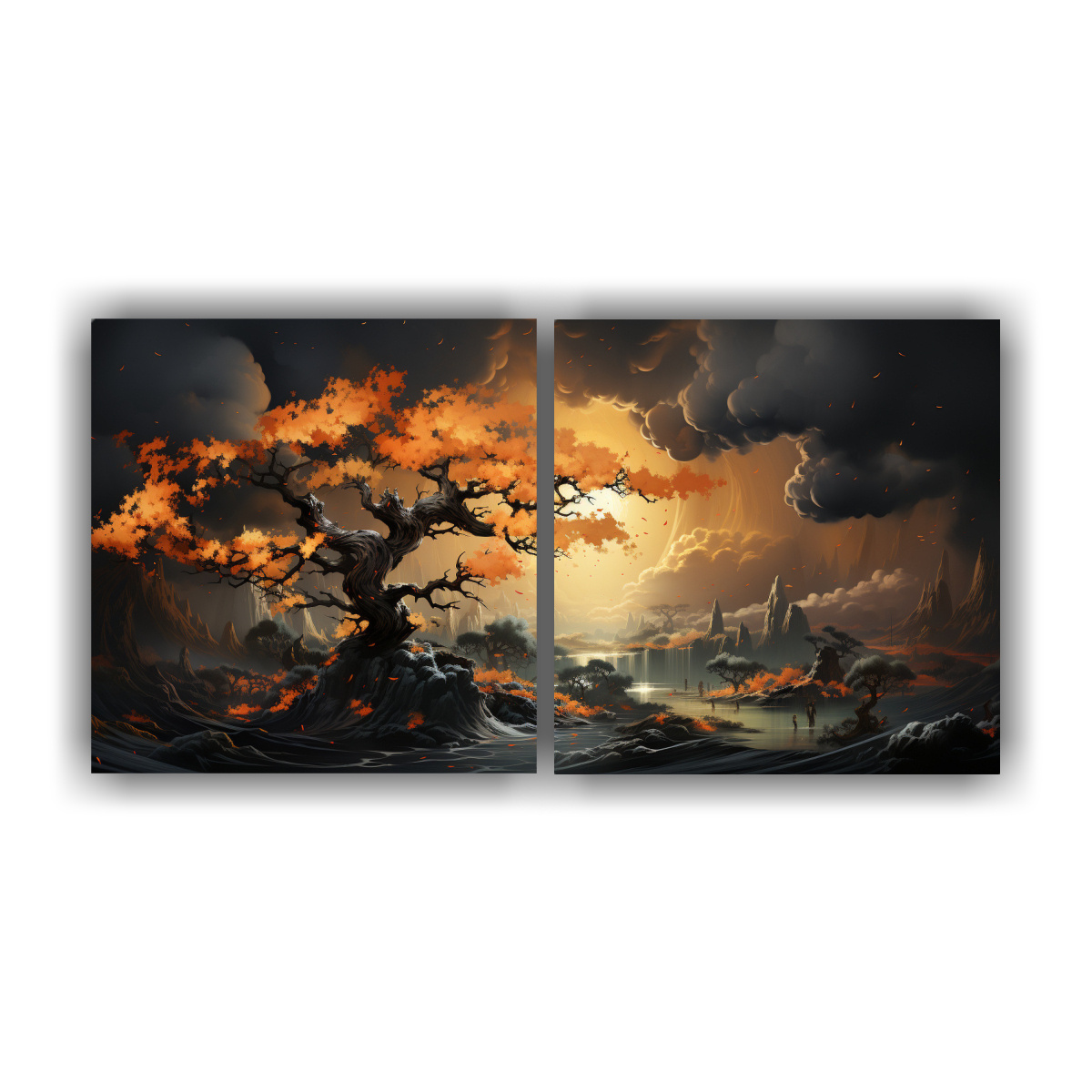 PINTURA DE PARED MOVIMIENTO EQUILIBRIO ROBLE EN 40X20 CM - 1