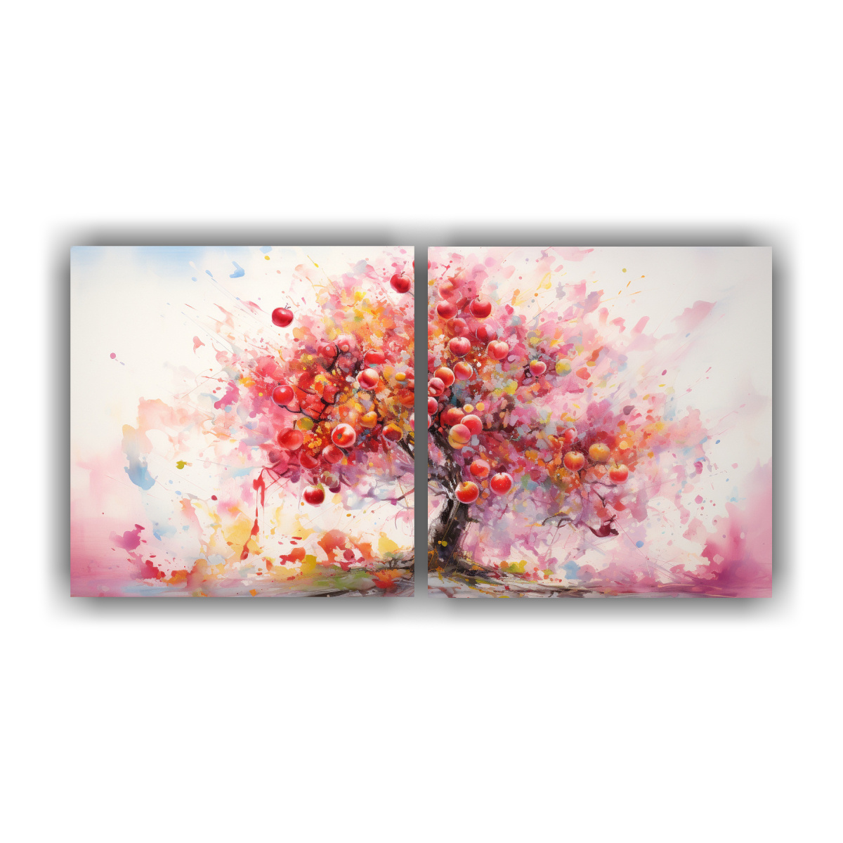 PINTURA ABSTRACTA ACUARELA ÁRBOL FRUTAL ROSA 40X20 CM - 1