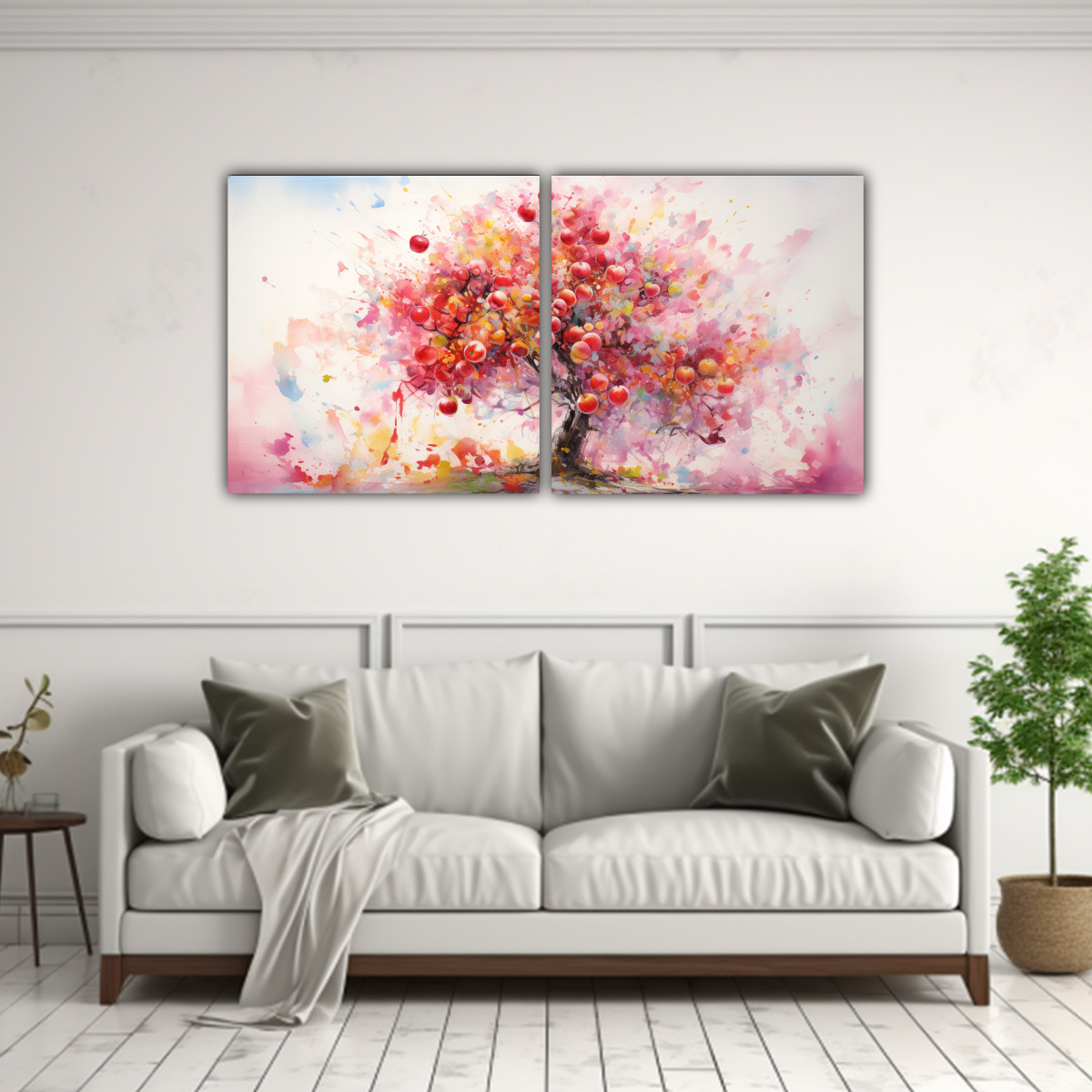 PINTURA ABSTRACTA ACUARELA ÁRBOL FRUTAL ROSA 40X20 CM - 2