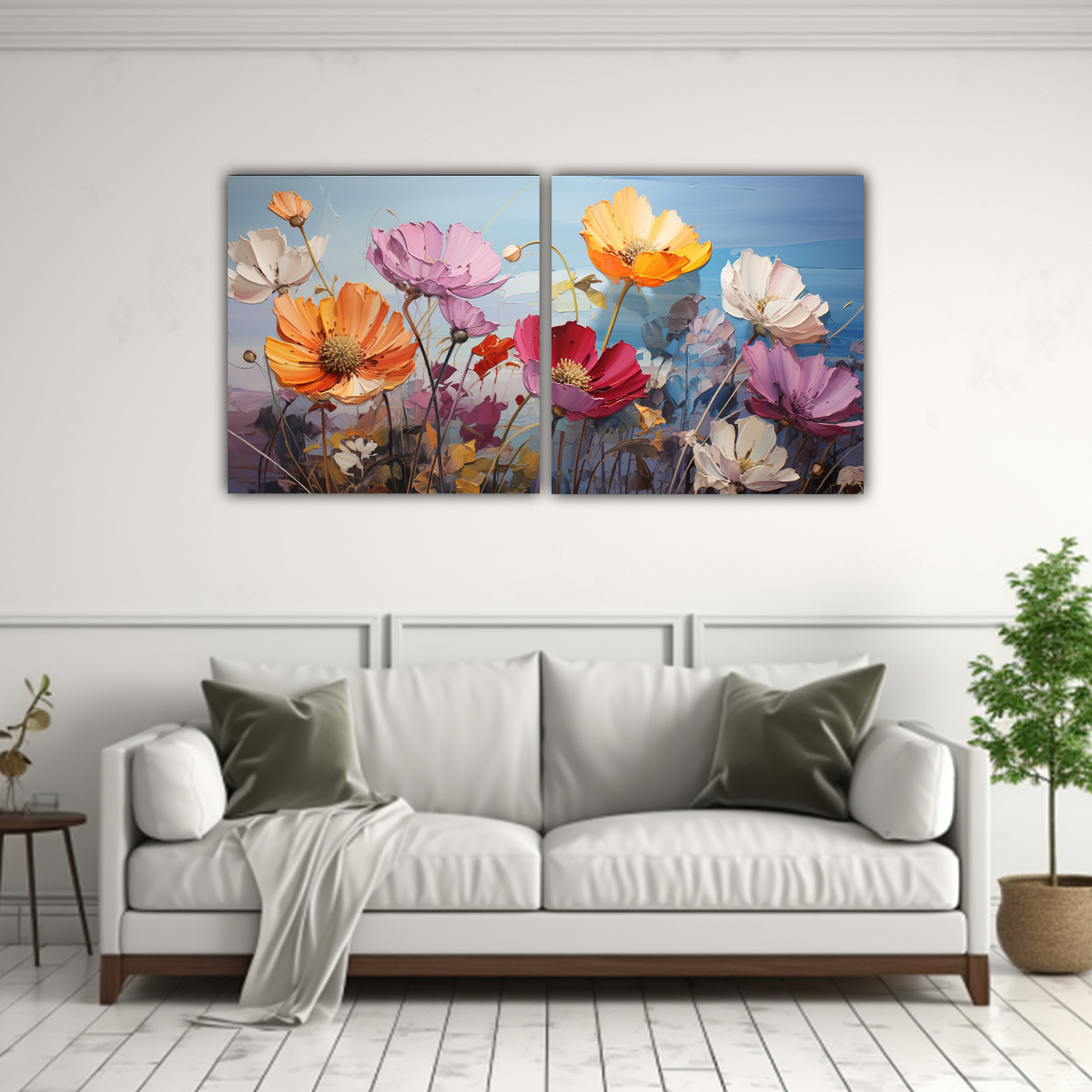 PINTURA DE FLORES DEL ARCOÍRIS EN LIENZO AL 100X50 CM - 2