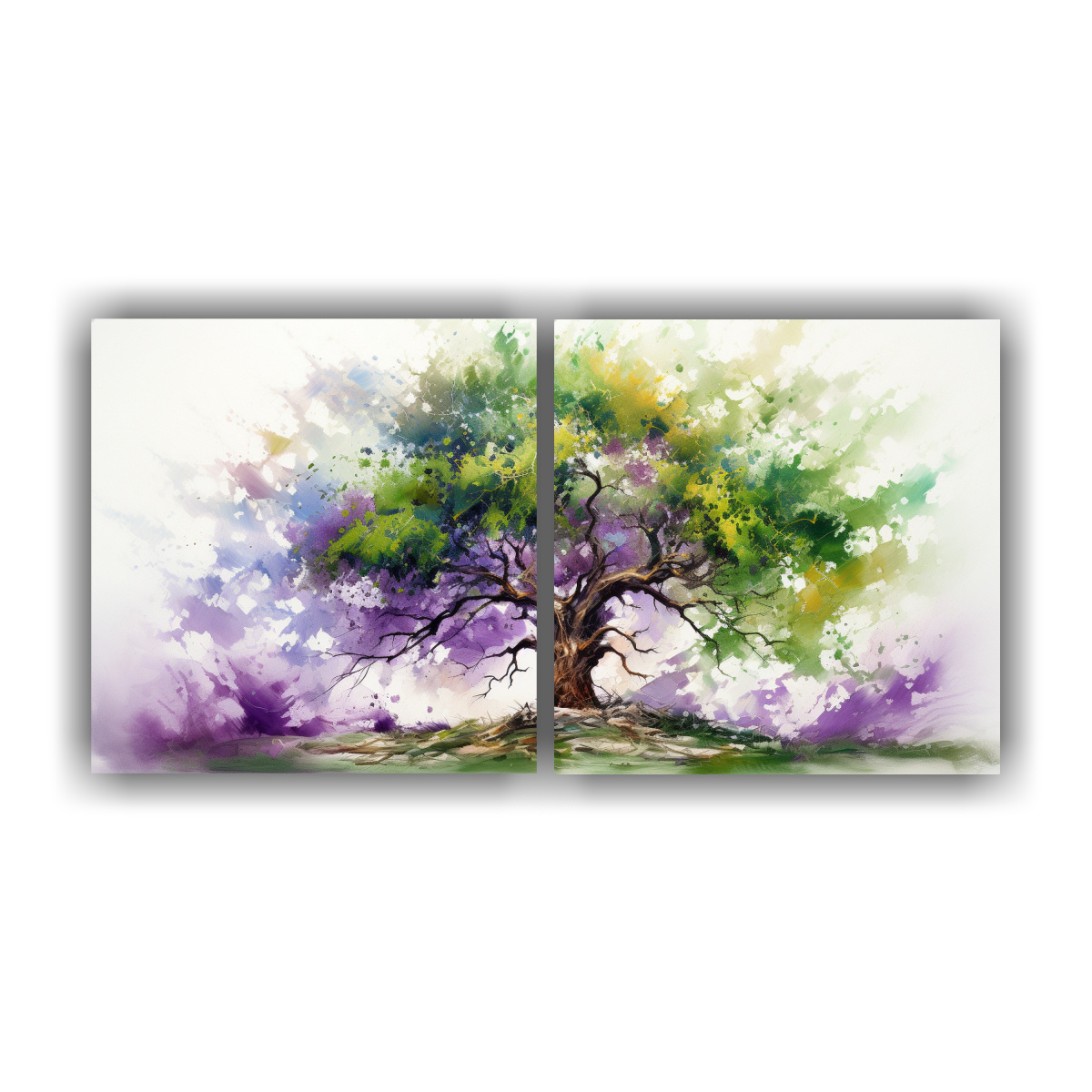 PINTURA ABSTRACTA DE ROBLE VERDE Y PÚRPURA CON 160X80 CM - 1