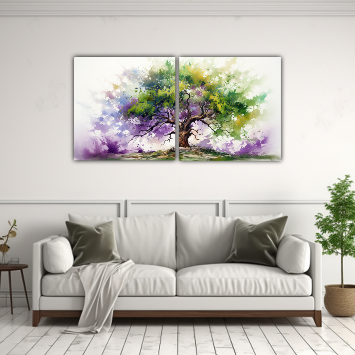 PINTURA ABSTRACTA DE ROBLE VERDE Y PÚRPURA CON 160X80 CM - 2