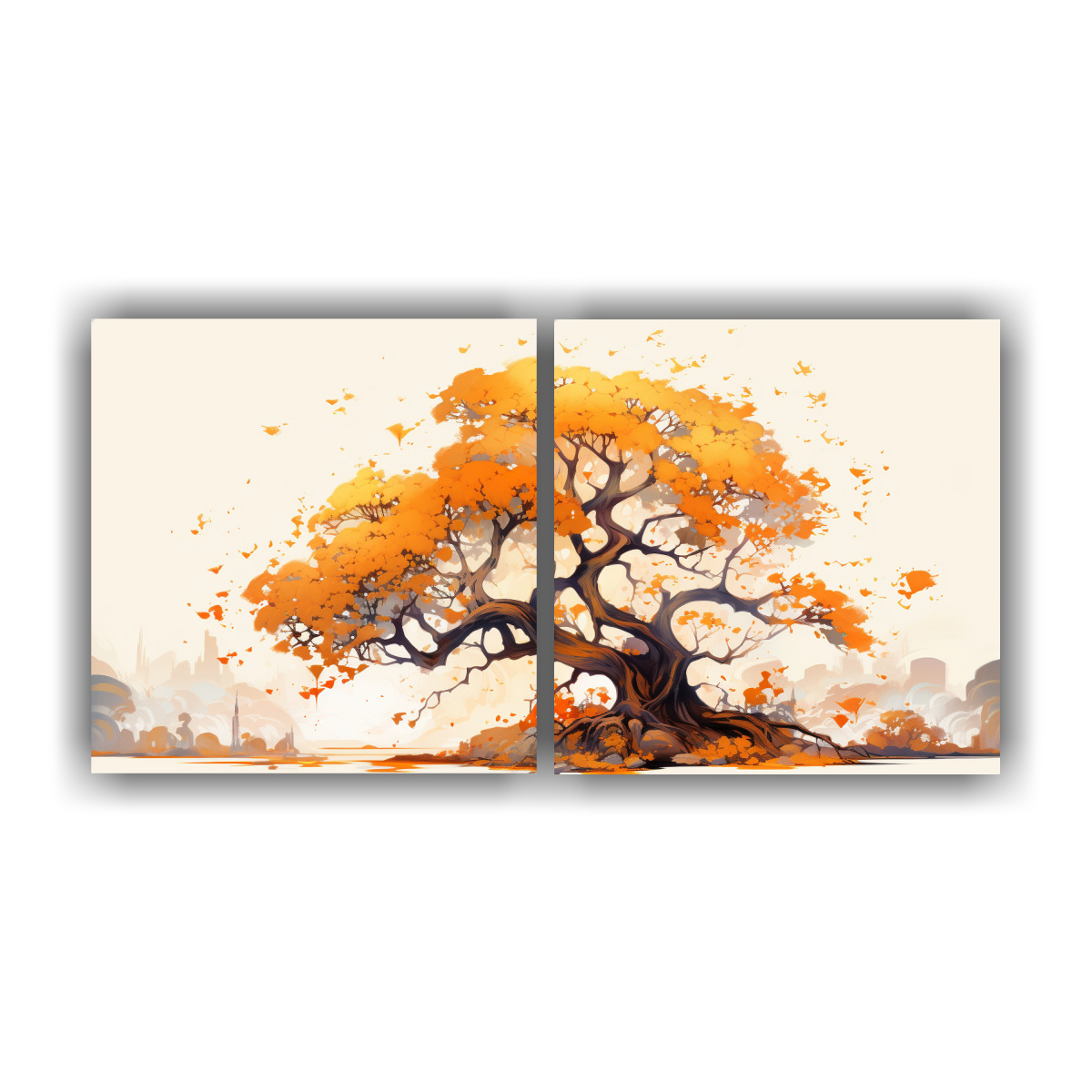 PINTURA DECORATIVA: ÁRBOL DE ROBLE EN NARANJA Y 160X80 CM - 1