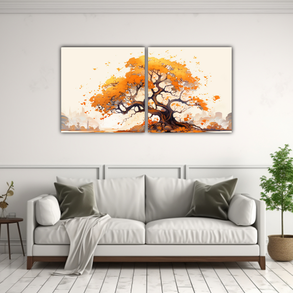 PINTURA DECORATIVA: ÁRBOL DE ROBLE EN NARANJA Y 160X80 CM - 2