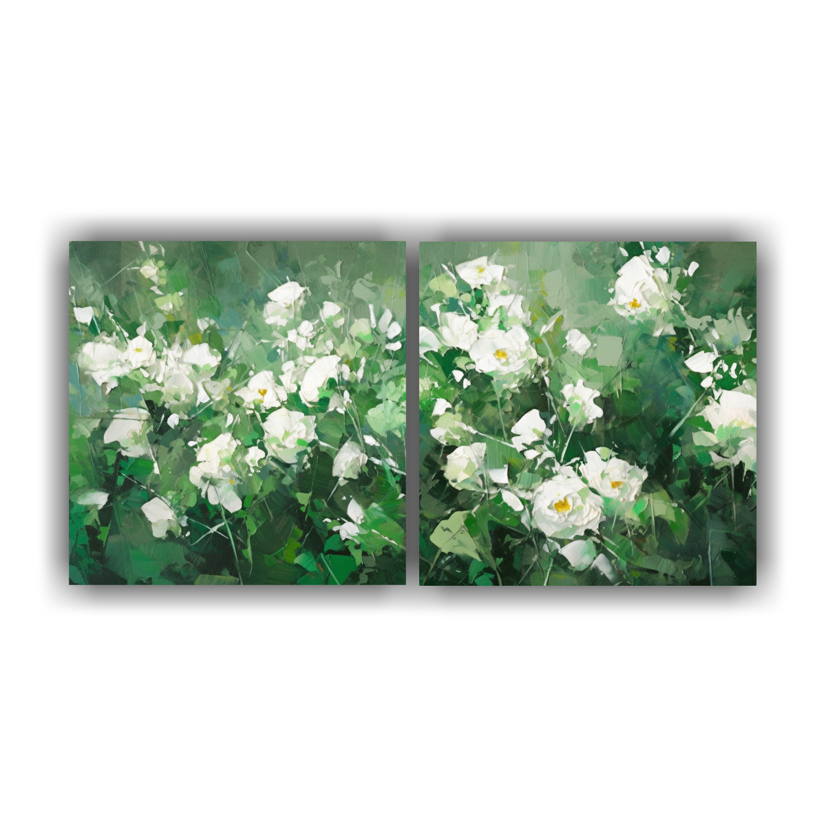 DÍPTICO FLORES EN COLORES VERDE Y BLANCO EN 40X20 CM - 1