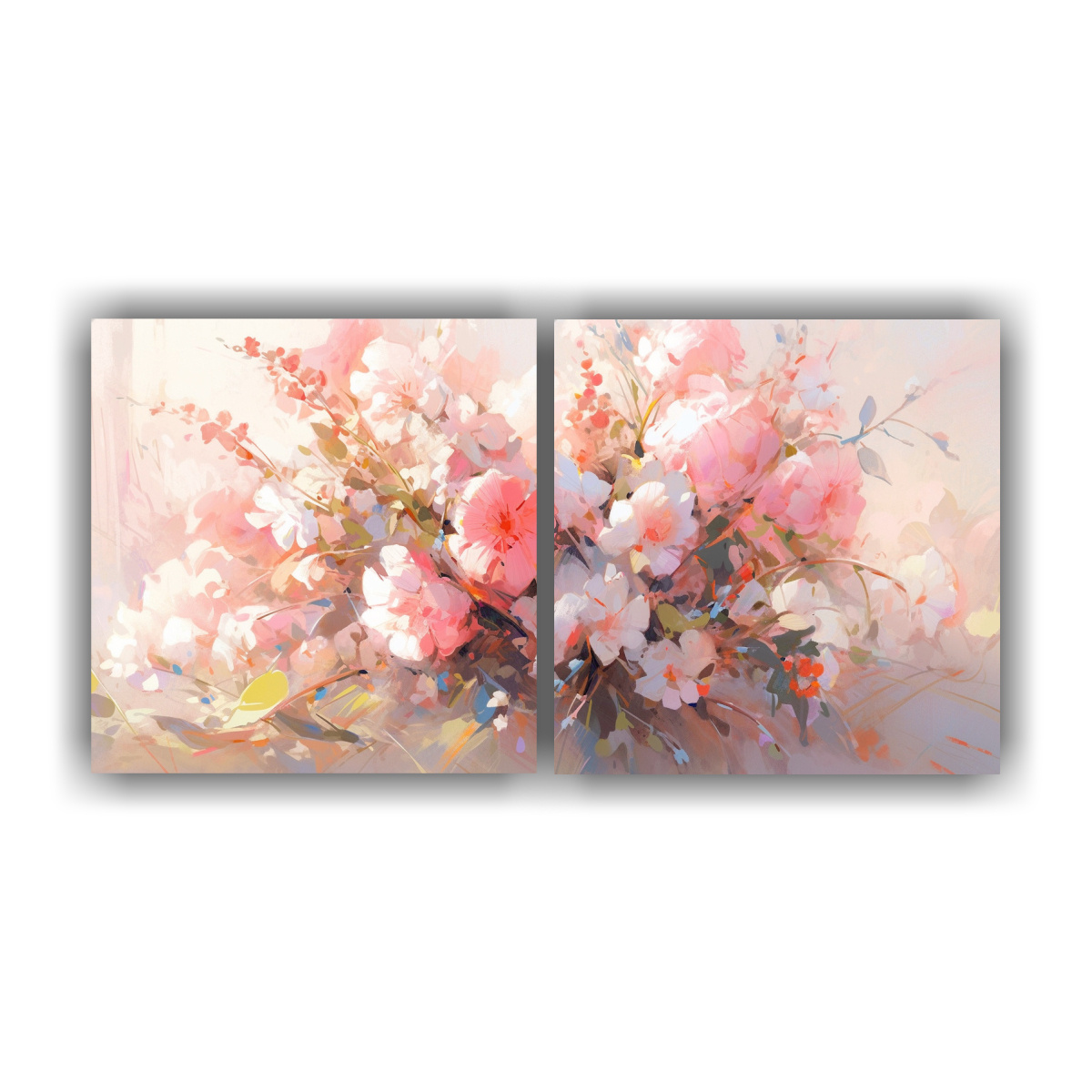 PINTURA EN LIENZO DE FLORES EN TONOS ROSADOS AL 100X50 CM - 1