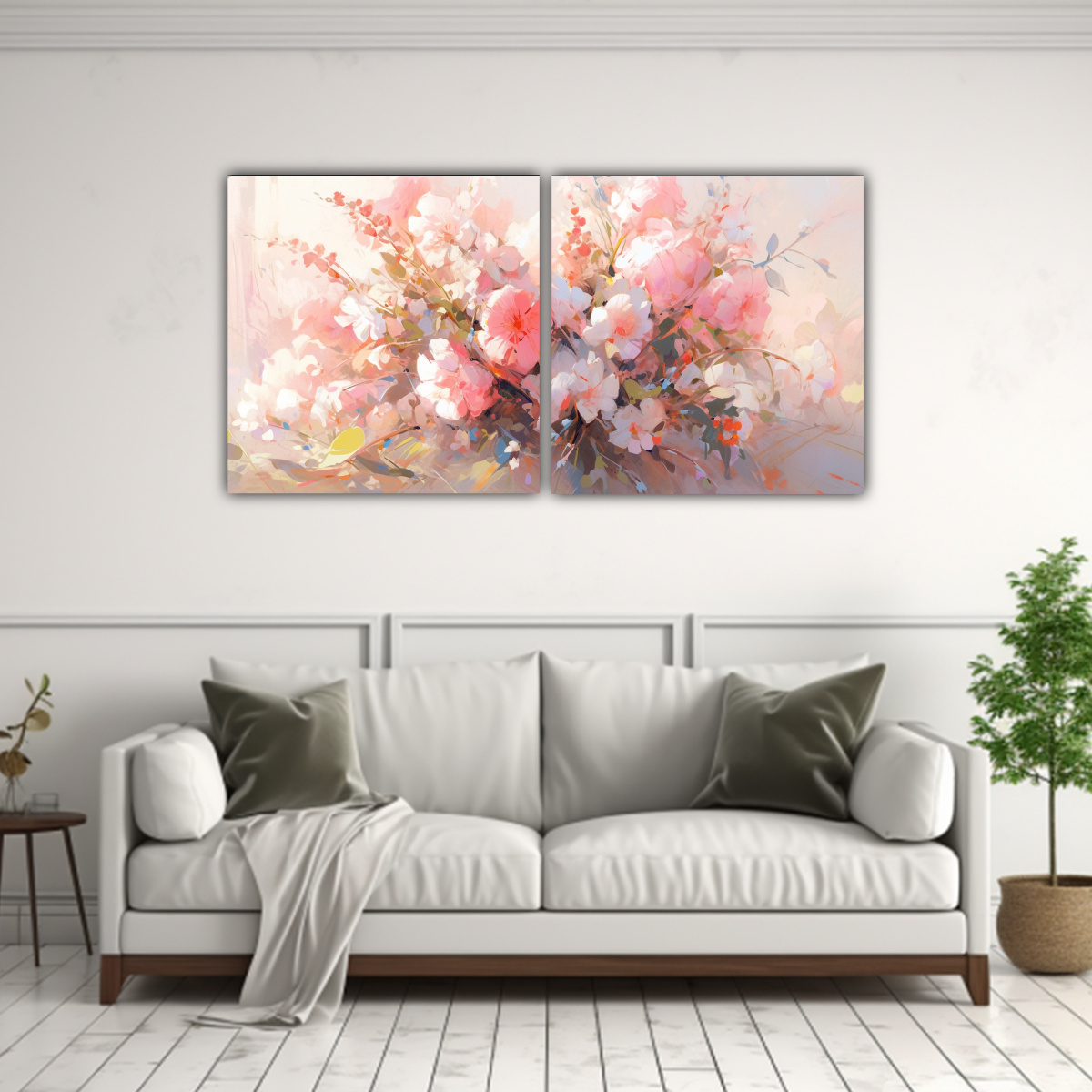 PINTURA EN LIENZO DE FLORES EN TONOS ROSADOS AL 100X50 CM - 2