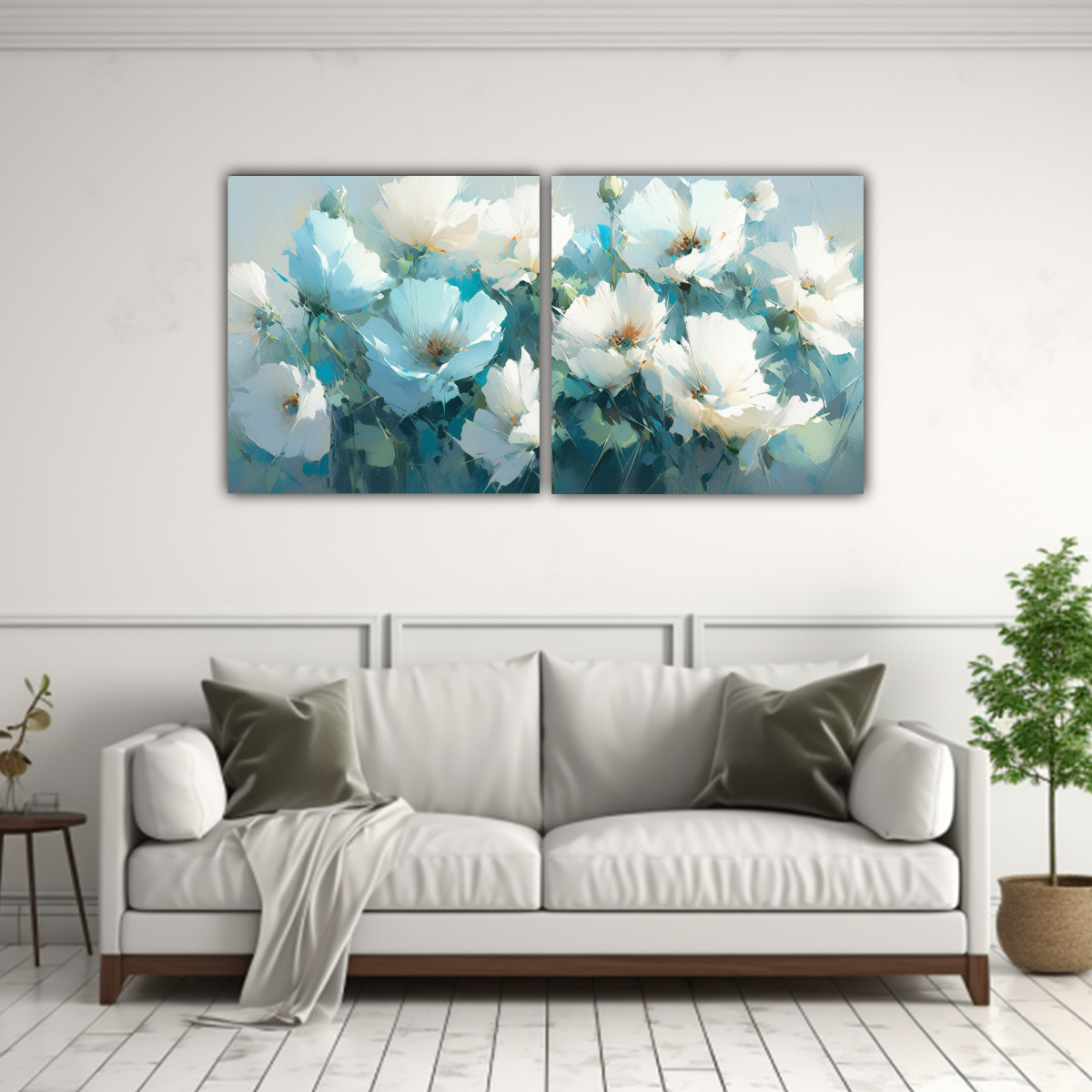 CUADRO DECORATIVO COMBINACIÓN BLANCO Y TURQUESA 80X40 CM - 2