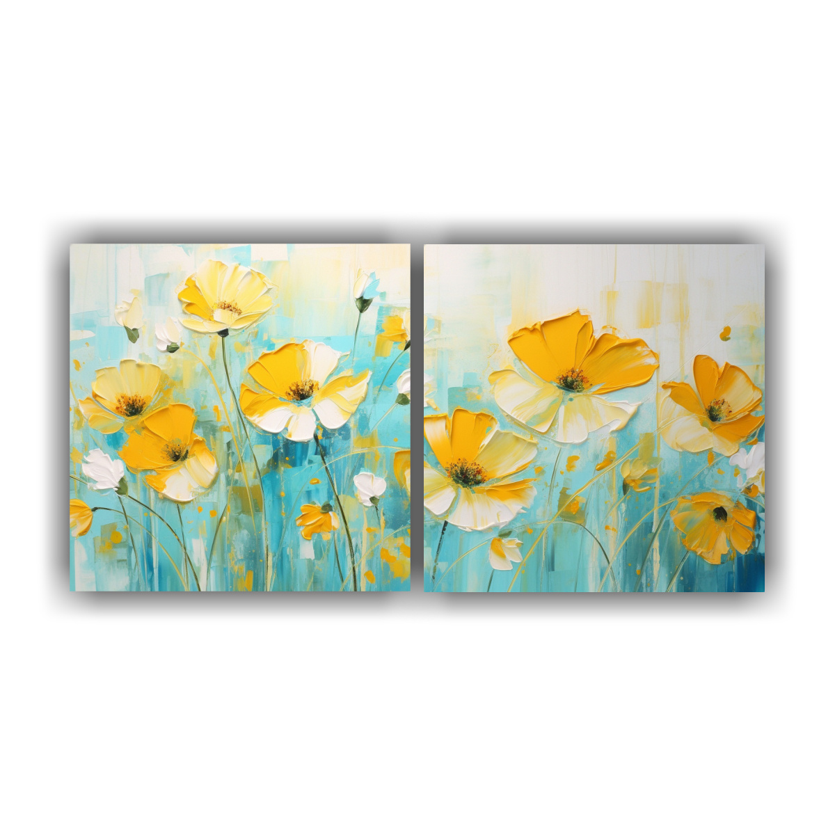 PINTURA EN LIENZO DE FLORES AMARILLAS Y TURQUESAS 120X60 CM - 1