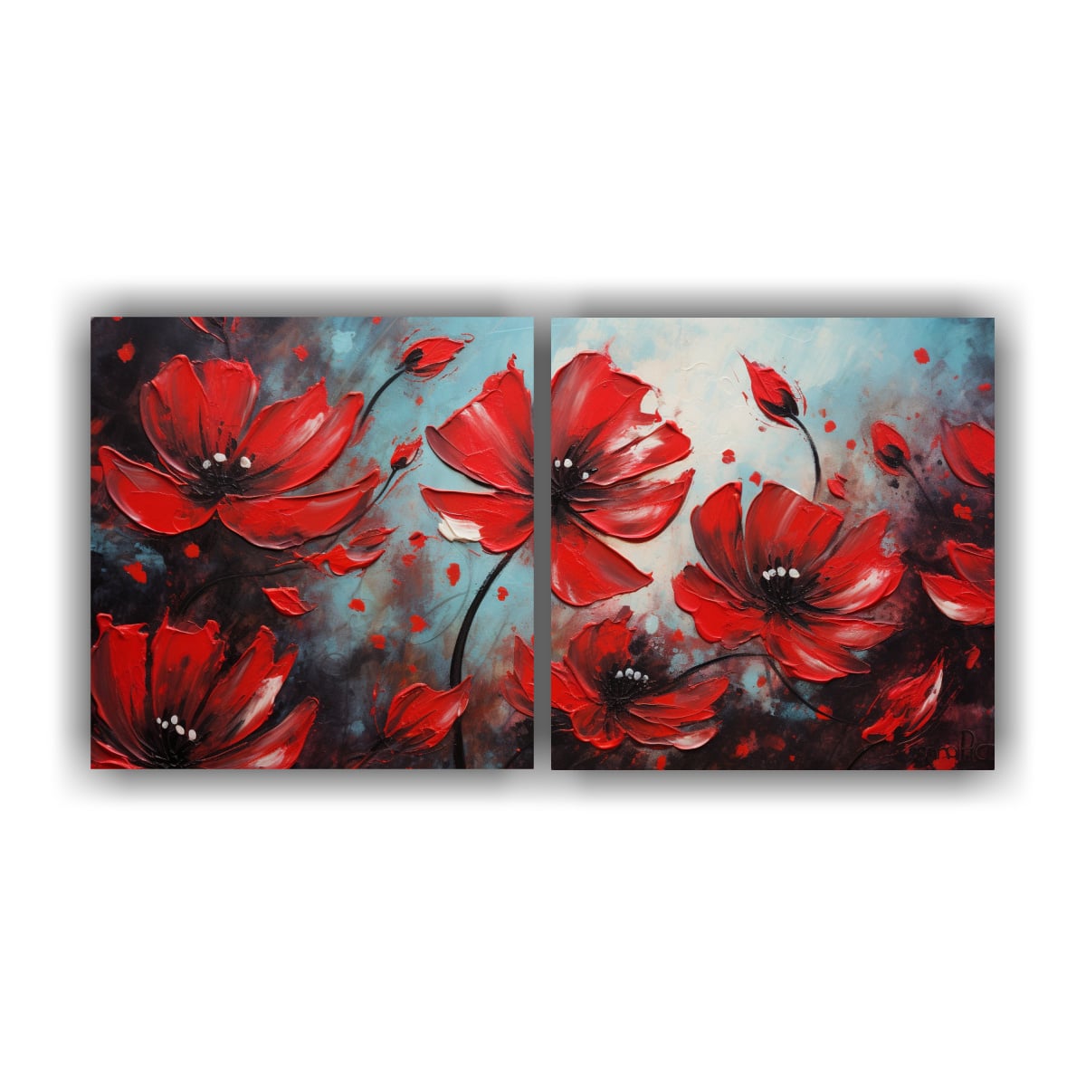 PINTURA EN LIENZO DE FLORES EN COLORES ROJO Y 60X30 CM - 1