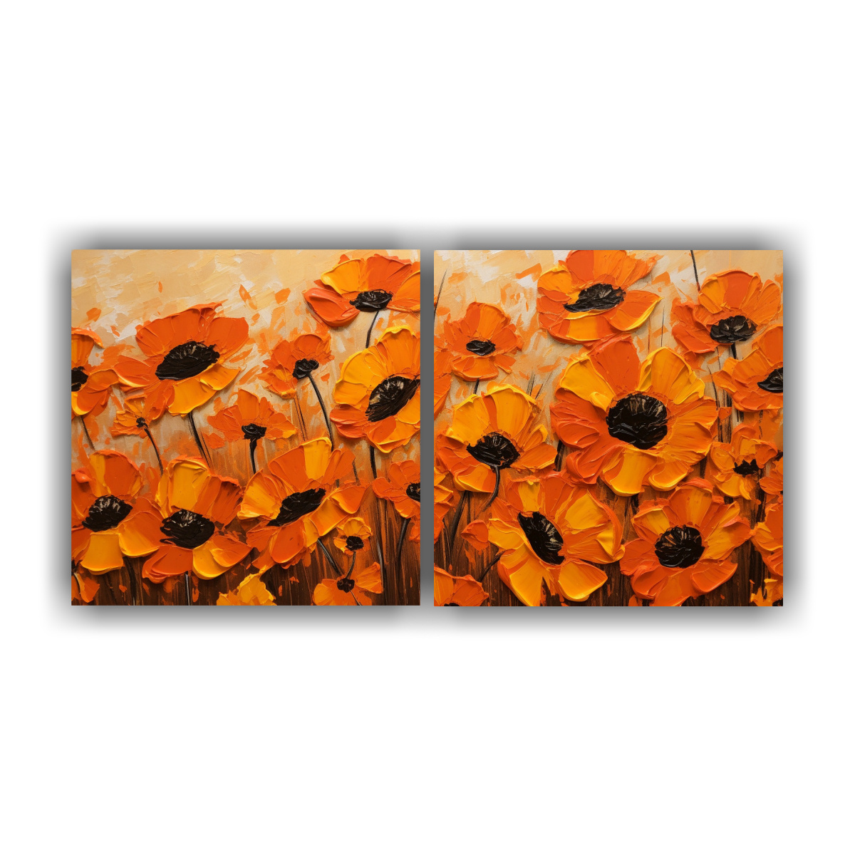 PINTURA EN LIENZO DE FLORES EN COLORES NARANJA Y 60X30 CM - 1