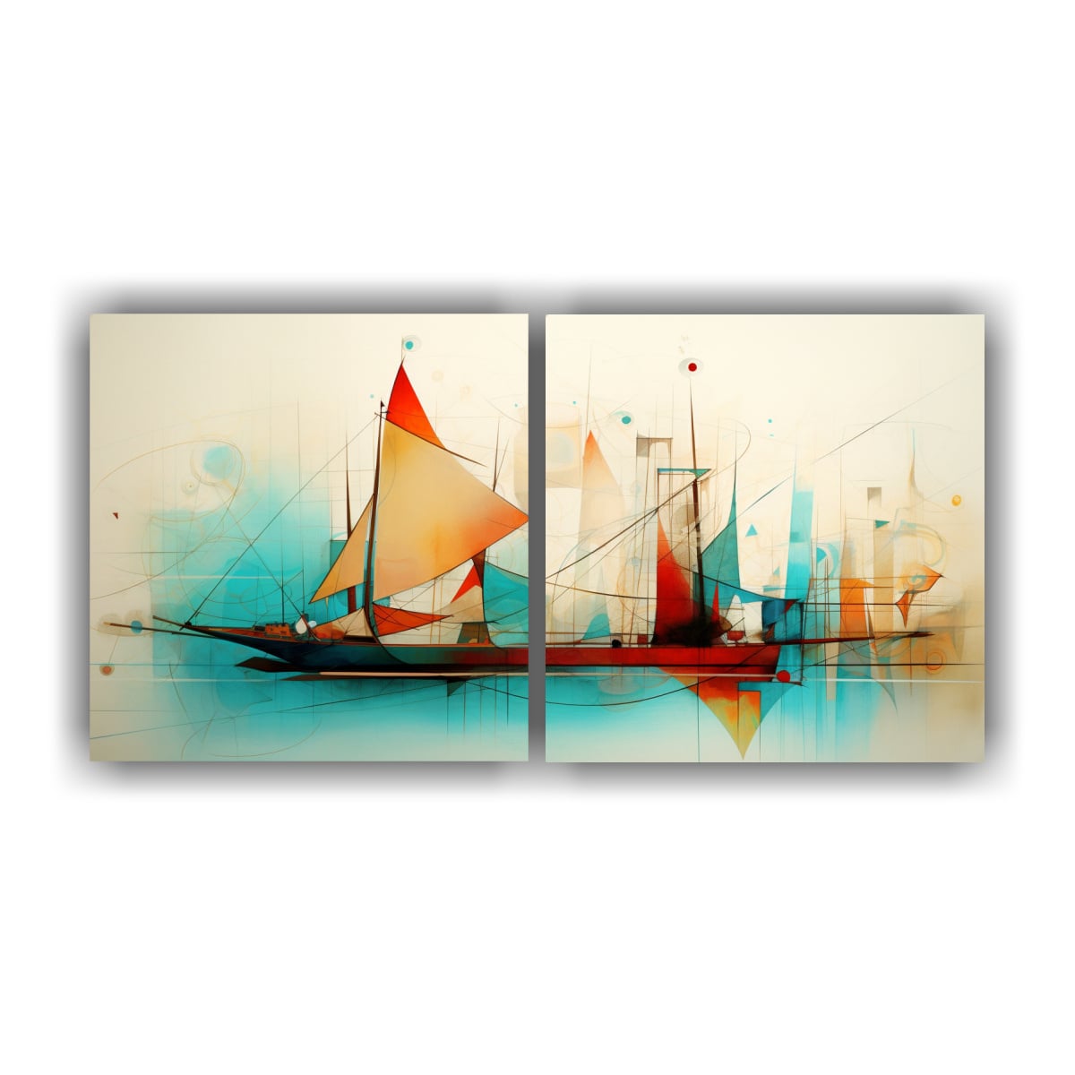 CUADROS ABSTRACTOS DE BARCOS EN LIENZO, ALEGRÍA 100X50 CM - 1