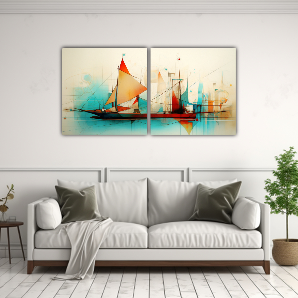 CUADROS ABSTRACTOS DE BARCOS EN LIENZO, ALEGRÍA 100X50 CM - 2