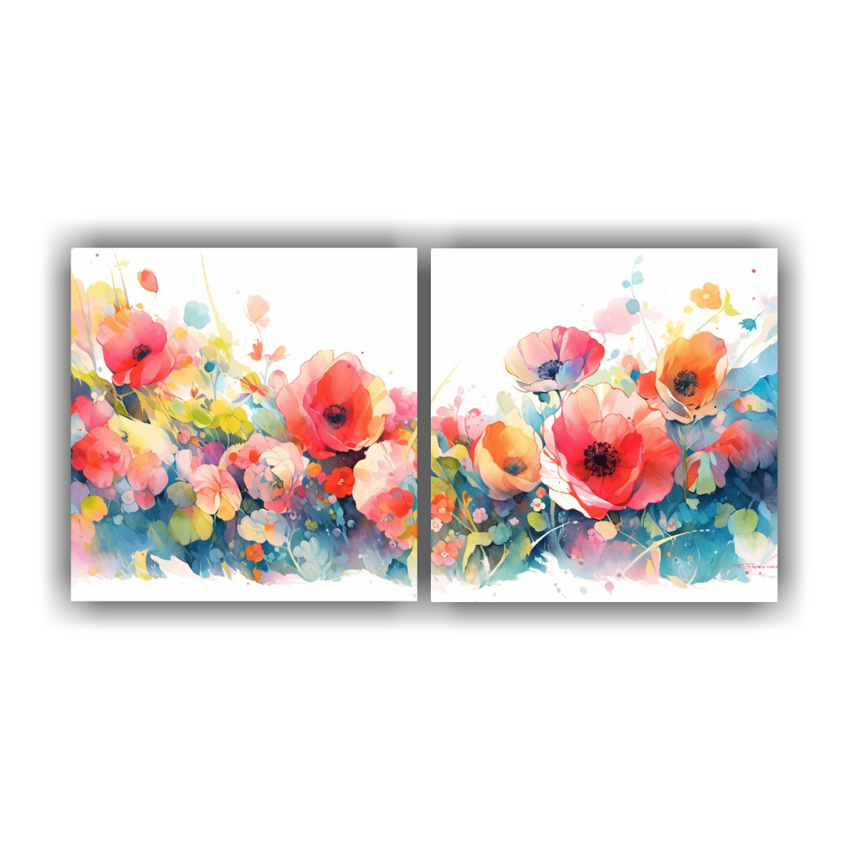 PINTURA ACUARELA ABSTRACTA DE AMAPOLAS CON TONOS 80X40 CM - 1